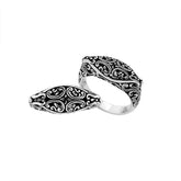 Handcrafted Sterling Silver oval ring with oxidized Balinese scroll detailing